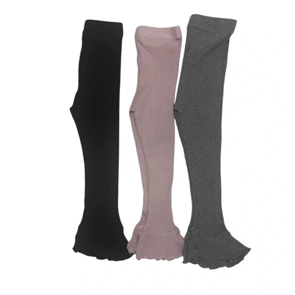 Kids Ruffled Leggings Trio - Black, Pink, Gray